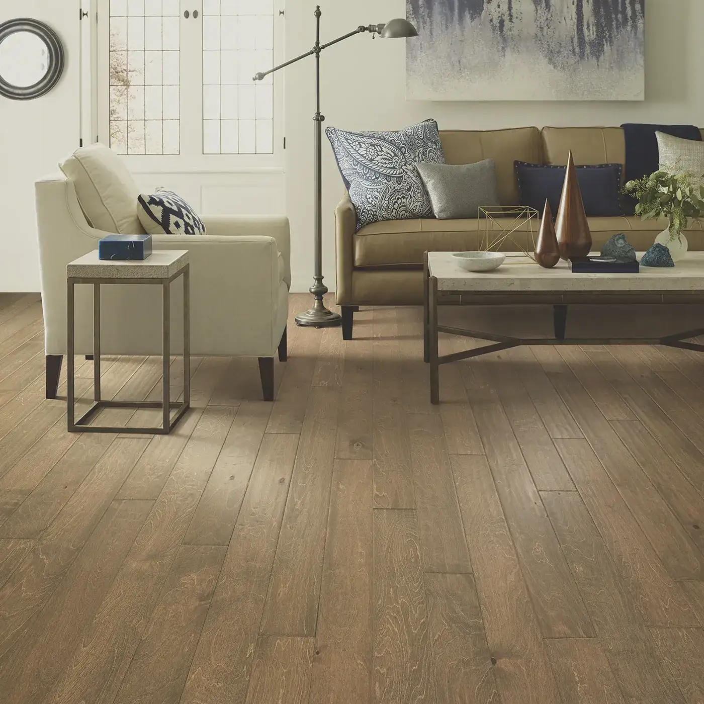 BiscayneBay-SW520-02022-Parasail-5in-5U415-RM Light brown hardwood in a living room featuring | Tom January Floors