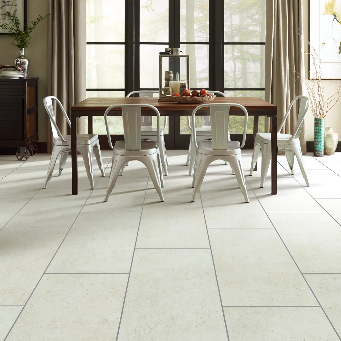 Crete-CS86Q-00100-Avorio-18x36-Sqr Shaw Floors Avorio large rectangular light beige tile in a dining room | Tom January Floors