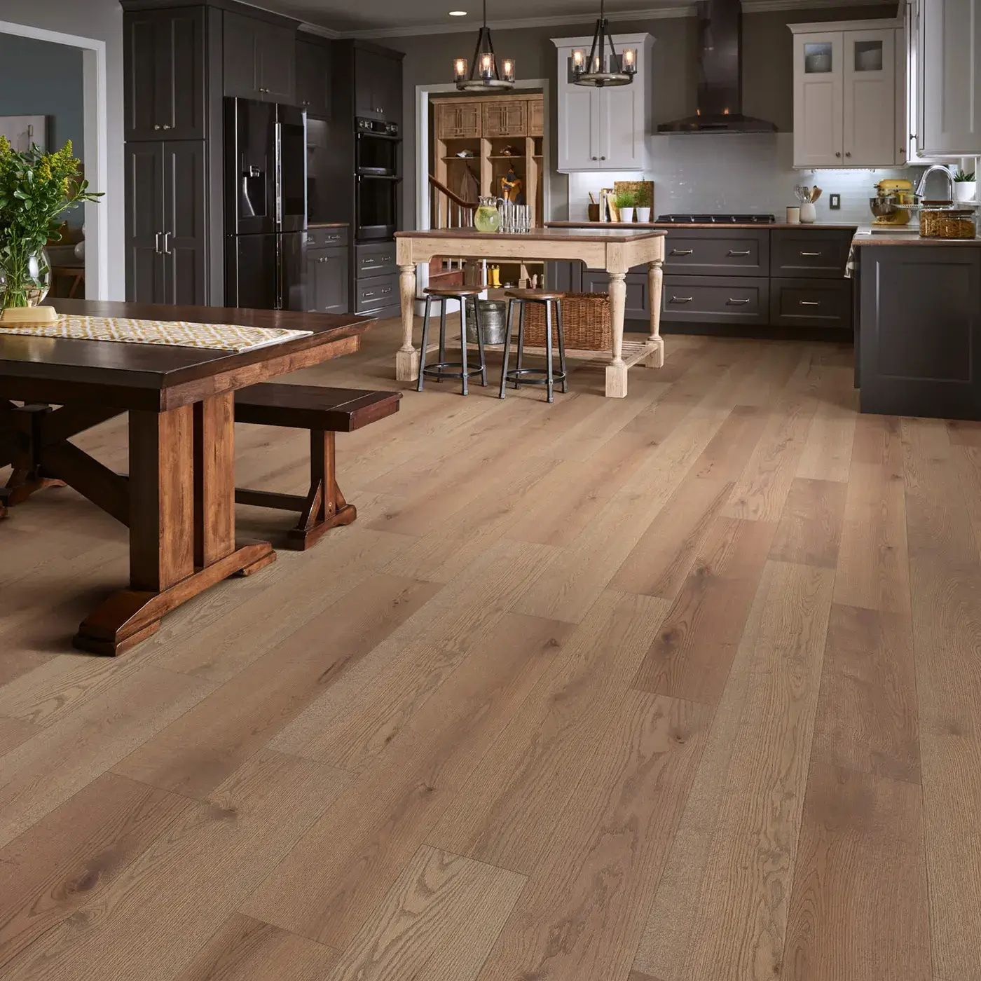 LandmarkSlicedOak-SW747-05099-GreatBasin-RM Shaw Floors hardwood in a light brown color in a kitchen | Tom January Floors