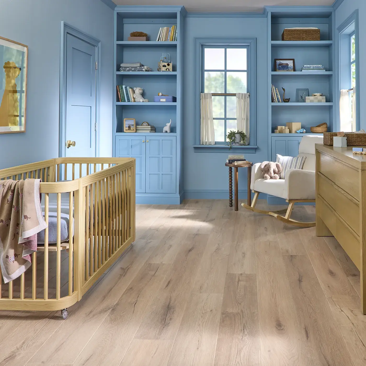 UV810_05024_Room COREtec Luxury Vinyl in a light natural wood color in a child's bedroom | Tom January Floors