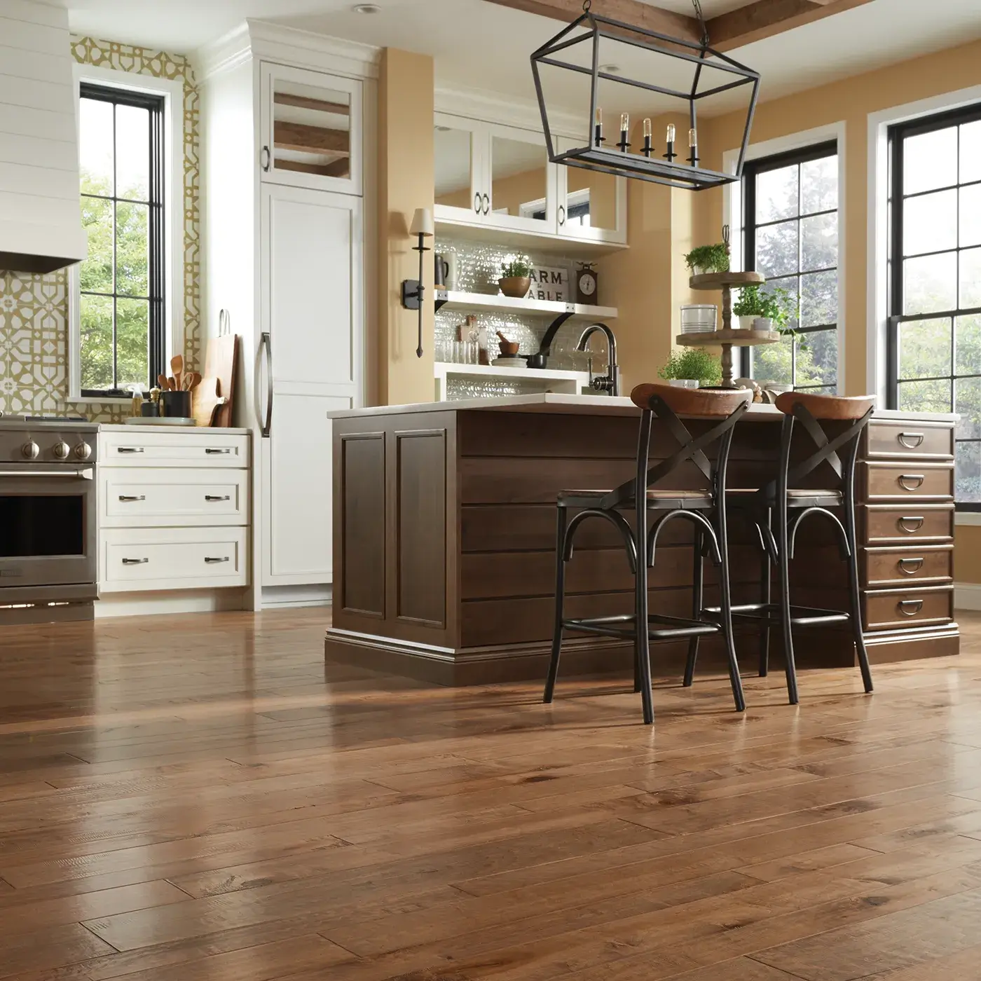 YukonMaple-SW549-01001-GoldDust-MixWidth Medium brown hardwood flooring in a kitchen | Tom January Floors
